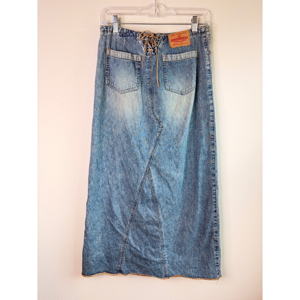 Vintage 90's Y2K Denim Maxi Skirt Lace Up Union Bay Size Medium - Picture 5 of 9